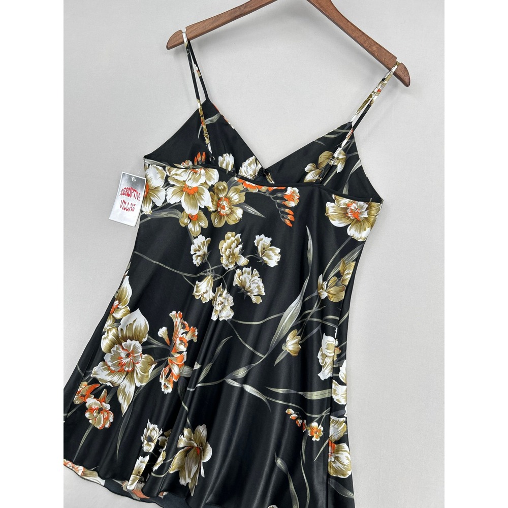 Black Floral Satin Slip Dress V-Neck Adjustable Straps Womens Medium - Picture 16 of 16